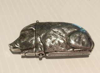 Vintage Vesta Figural Pig Match Safe / Pillbox/ Trinket Box Sterling Silver