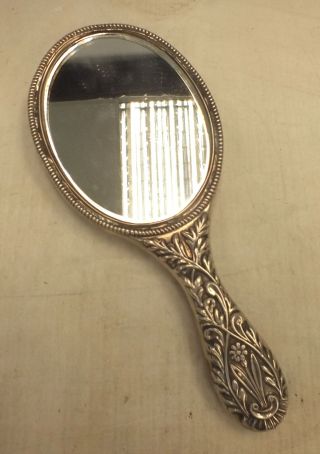 Antique 1898 London Hallmarked Solid Silver Floral Embossed Vanity Mirror - F13