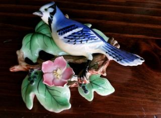 Vintage Ceramic Bird Wall Hanging Plaques,  Blue Jay & Woodpecker