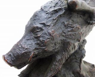 Japanese Handcrafted bronze sculpture Girl who manipulates a Wild boar pig 4
