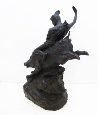 Japanese Handcrafted bronze sculpture Girl who manipulates a Wild boar pig 8