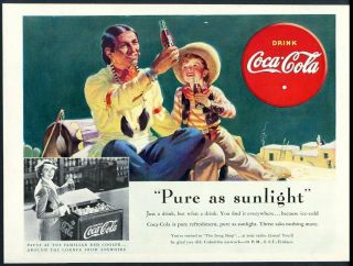 1938 Coke Coca Cola Native American Indian And Boy Art 13x10 Vintage Print Ad