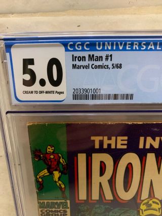 Iron Man 1 (May 1968,  Marvel) CGC 5.  0 MARVEL CGC LABEL LOOK 2
