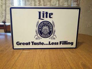 Miller Lite Great Taste Less Filling 1980 Metal Beer Sign 16 X 10