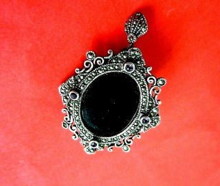 old Russian Faberge design Onyx 84 Silver Brooch & Pendant with Amethyst stones 3