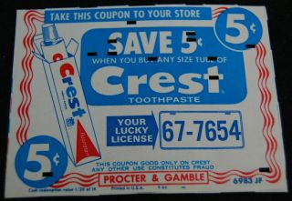 [ 1960s Crest Toothpaste - Vintage Advertising Coupon - Procter & Gamble ]