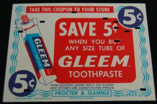 [ 1960s Gleem Toothpaste - Vintage Advertising Coupon - Procter & Gamble ]
