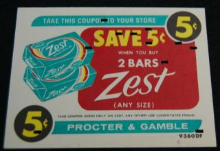 [ 1960s Zest Bar Soap - Vintage Advertising Coupon - Procter & Gamble ]