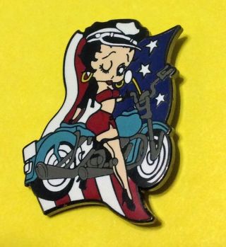 Betty Boop Motorcycle W/ Usa Flag Background Pin