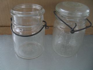 2 Vintage 1 Atlas E - Z Seal,  1 Unmarked Wire Bail Pint Canning Jar Clear Glass