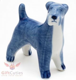 Gzhel Porcelain Airedale Terrier Dog Figurine Handmade