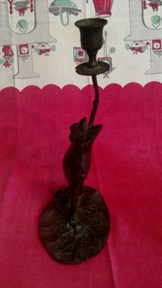 standing frog brass candle holder,  statue,  figurine,  10 in,  Whimsical,  vintage 5