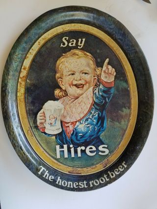 Vintage Hires Root Beer Advertising Oval Tin Tray