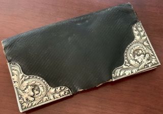 Gorham Dragons Sterling Silver & Leather Wallet Antique Nouveau Victorian 1886
