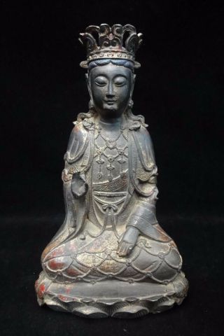 Top Quality Rare Chinese Old Gilt Bronze " Guanyin " Buddha Statue Sculpture Mark