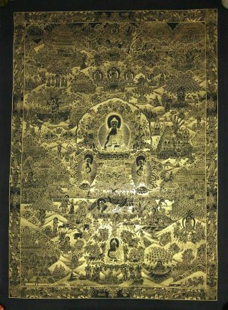 Large Rare Masterpiece Handpainted Tibetan Buddha Life Thangka Painting Chinese