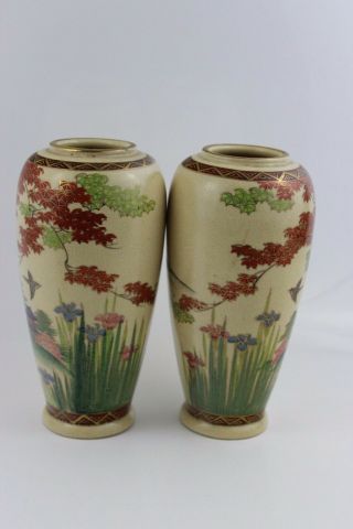 Antique Japanese Taisho Period Pair Satsuma Vases Hand Painted Signed 16cm High 3