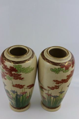 Antique Japanese Taisho Period Pair Satsuma Vases Hand Painted Signed 16cm High 4