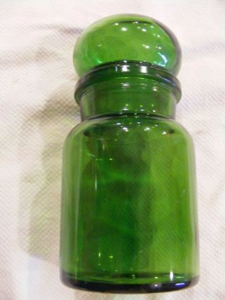 Emerald Green Glass Apothecary Jar Bottle Mushroom Top Made In Belgium 5 1/2 "