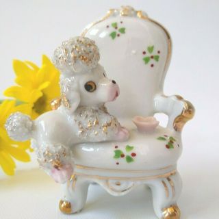 Vintage Ceramic Poodle Figurine Puppy In Chair
