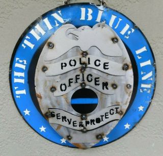 Metal Police Officer Badge Sign Garage Man Cave Home Decor Thin Blue Line Cop