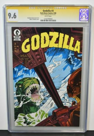 Godzilla 3 1988 Cgc Grade 9.  6 Signed By Mark Nelson Dark Horse