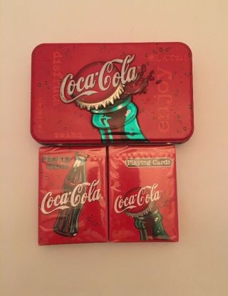Vintage Coca - Cola Playing Cards 2 Decks W Collectors Tin Bicycle