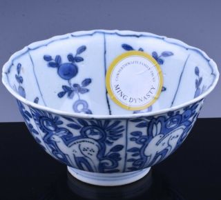 Authentic 17thc Chinese Wanli Ming Dynasty Blue White Deer Hare Landscape Bowl