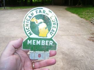 Vintage Michigan Farm Bureau Member License Plate Topper Sign Oil Gas