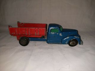 Vintage Hubley Kiddie Toy 5 1/2 " Metal Dump Truck Red And Blue