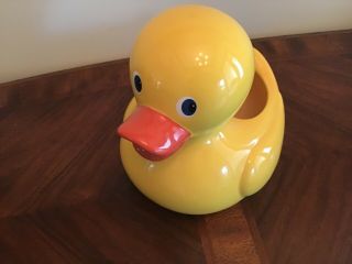 Big Yellow " Rubber " Duck Ceramic For Nursery Or Bath As Trinket Bowl Planter Pot