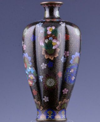 Fine C1890 Japanese Meiji Cloisonne Enamel Fluted Roundel Gilt Bronze Vase