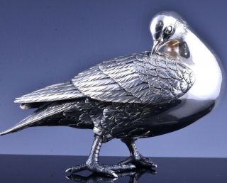 Truly Antique Japanese Meiji Silver Plate Pigeon Turtle Dove Bird Figure