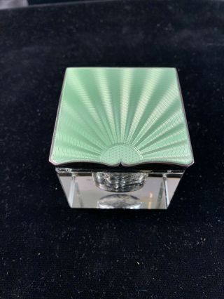 Antique Sterling Silver Enamel Guilloche Inkwell Early 19th C.  English