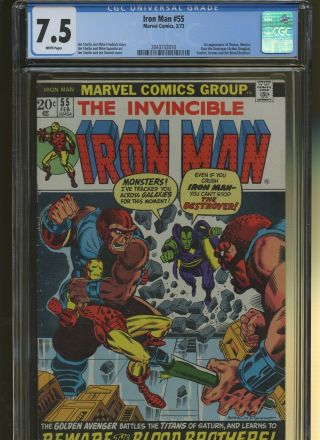 Iron Man 55 Cgc 7.  5 | 1st Thanos,  Mentor,  Drax,  Starfox,  Kronos & Blood Brothers