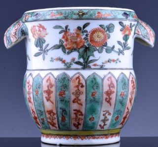 Very Rare 17thc Chinese Kangxi Famille Verte Enamel Cache Pot Brush Holder Vase