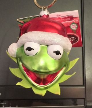 2012 Hallmark Disney Ornament Muppet Kermit The Frog Wearing Glittery Santa Hat