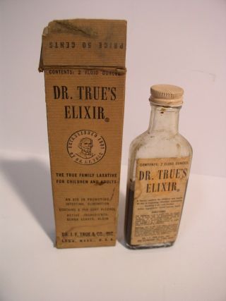 Vintage Dr.  Trues Elixir Laxative Medicine Bottle Lynn Ma