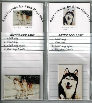 Siberian Husky Magnetic Refrigerator List Pad Set 2 Pads 2 Magnets Ruth Maystead