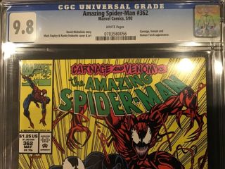 Spider - Man 362 Cgc 9.  8 Nm/mt White Pages - Carnage & Venom Appear