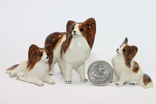 Papillon Family Miniature Ceramic Animals Figurine,  Collectibles,  Terrarium Dogs