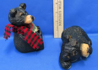 Oung Black Bear Figurines Red & Black Scarf & Bear Lying Down Holding Fish 2