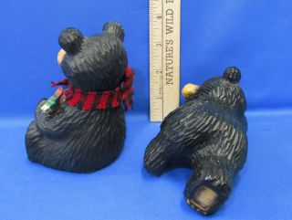 Oung Black Bear Figurines Red & Black Scarf & Bear Lying Down Holding Fish 3