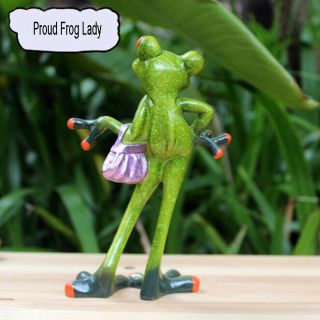 1pc Green Resin Frog Figurine Gift Garden Ornament Proud Frog Lady Home Decor 2