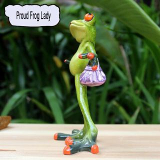 1pc Green Resin Frog Figurine Gift Garden Ornament Proud Frog Lady Home Decor 5