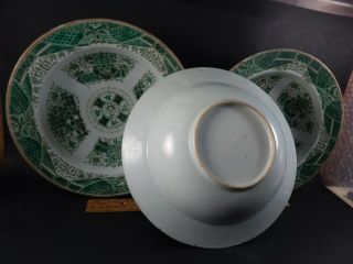 Set 3 Large Antique Chinese Export Green Fitzhugh Bowls 9 3/8 