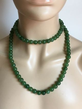 Art Deco Vintage 20’s Chinese Export Apple Green Jade Nephrite Bead Necklace 40”