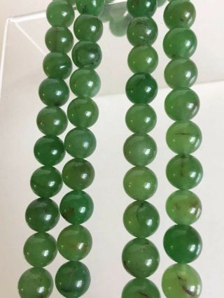 Art Deco Vintage 20’s Chinese Export Apple Green Jade Nephrite Bead Necklace 40” 2
