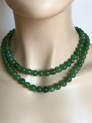 Art Deco Vintage 20’s Chinese Export Apple Green Jade Nephrite Bead Necklace 40” 3