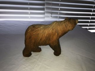 Hand Carved Painted Wood Brown Grizzly Bear Statue Figurine